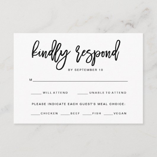 Zwart-wit typografie | Maaltijdkeuze RSVP (Voorkant)