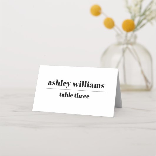 Zwart wit typografie minimalistische bruiloft plaatskaartje (Voorkant)