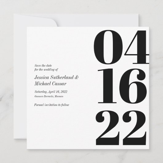 Zwart-wit typografie Nummerweergave Opslaan Datum Kaart (Voorkant)