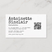 Zwart-wit typografie QR-code voor schrijfmachine Visitekaartje (Achterkant)