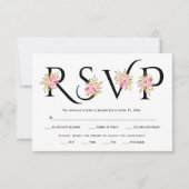 Zwart-wit typografie, roze rozen RSVP-kaart RSVP Kaartje (Voorkant)