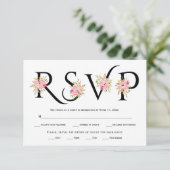 Zwart-wit typografie, roze rozen RSVP-kaart RSVP Kaartje (Staand voorkant)