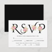 Zwart-wit typografie, roze rozen RSVP-kaart RSVP Kaartje (Voorkant / Achterkant)