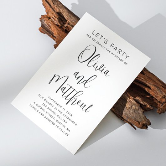 Zwart-wit typografie script huwelijksfeest + QR Kaart
