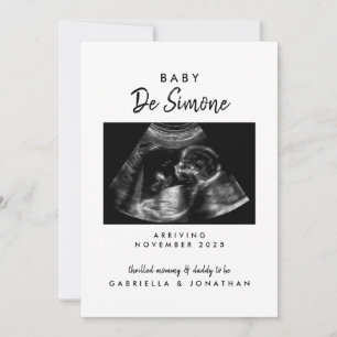 Zwart-Wit-Typografie Sonogram Foto Zwangerschap Aankondiging