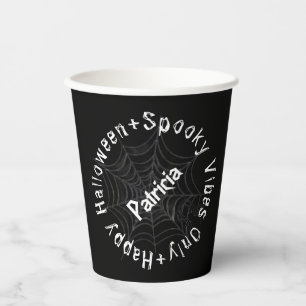 Zwart Wit Typografie Spooky Fun Happy Halloween Papieren Bekers
