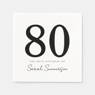 Zwart Wit Typografie Tachtig Naam 80ste Verjaardag Servet