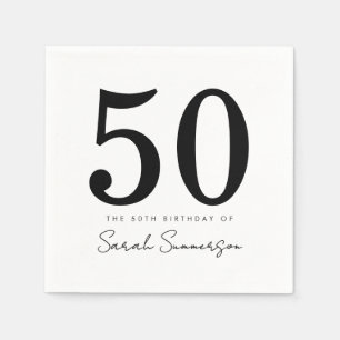 Zwart Wit Typografie Vijftig Naam 50ste Verjaardag Servet