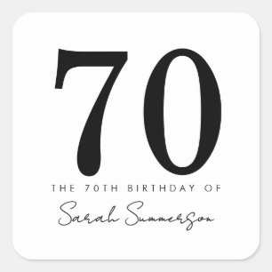 Zwart Wit Typografie Zeventig 70e Verjaardag Vierkante Sticker