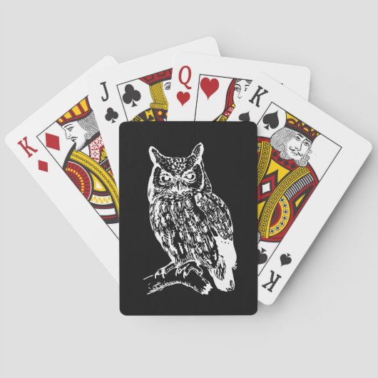 Zwart-Wit Uil Kunst Pokerkaarten (Achterkant)