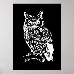 Zwart-Wit Uil Kunst Poster