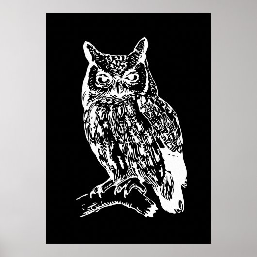 Zwart-Wit Uil Kunst Poster (Voorkant)