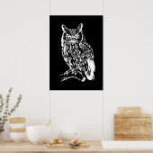 Zwart-Wit Uil Kunst Poster (Keuken)