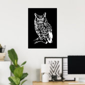 Zwart-Wit Uil Kunst Poster (Thuiskantoor)