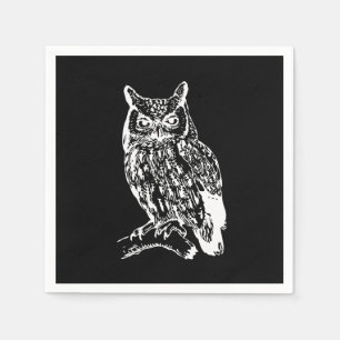 Zwart-wit Uil Kunst Servet