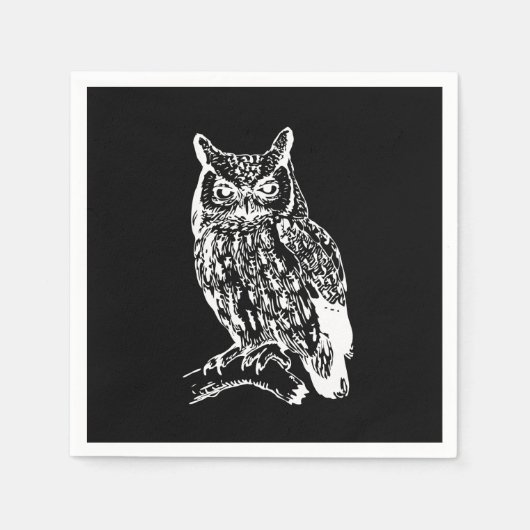 Zwart-wit Uil Kunst Servet (Voorkant)