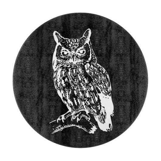 Zwart-Wit Uil Kunst Snijplank (Voorkant)