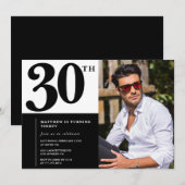 Zwart-wit uitnodigingen 30e verjaardag foto (Voorkant / Achterkant)