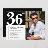 Zwart-wit uitnodigingen 36e verjaardag foto (Voorkant / Achterkant)