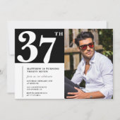 Zwart-wit uitnodigingen 37e verjaardag foto (Voorkant)