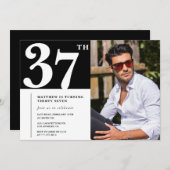 Zwart-wit uitnodigingen 37e verjaardag foto (Voorkant / Achterkant)