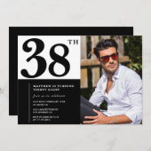 Zwart-wit uitnodigingen 38e verjaardag foto (Voorkant / Achterkant)