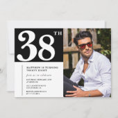 Zwart-wit uitnodigingen 38e verjaardag foto (Voorkant)