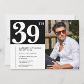 Zwart-wit uitnodigingen 39e verjaardag foto (Voorkant)