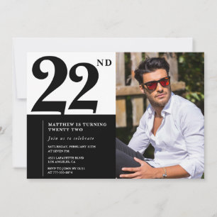 Zwart-wit uitnodigingen foto voor 22ste verjaardag