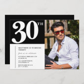 Zwart-wit uitnodigingen voor 30e verjaardag (Voorkant / Achterkant)