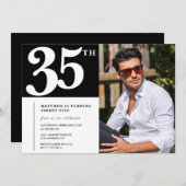 Zwart-wit uitnodigingen voor 35e verjaardag (Voorkant / Achterkant)