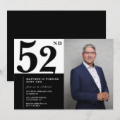 Zwart-wit uitnodigingen voor 52ste verjaardag met (Voorkant / Achterkant)