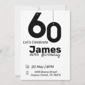 Zwart-wit uitnodigingen voor 60e verjaardag eenvou (Voorkant)