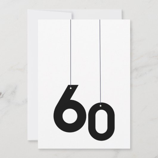 Zwart-wit uitnodigingen voor 60e verjaardag eenvou (Achterkant)