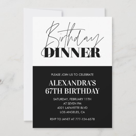Zwart-wit uitnodigingen voor 67e verjaardag Diner (Voorkant)