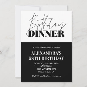 Zwart-wit uitnodigingen voor 68e verjaardag Diner 