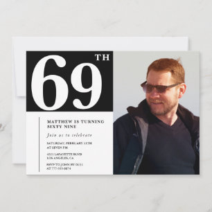 Zwart-wit uitnodigingen voor 69e verjaardag