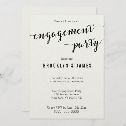 Zwart-wit uitnodigingen voor verlovingsfeest (Voorkant / Achterkant)