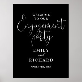 Zwart-Wit Uitnodigingsbord voor Verlovingsfeest Poster