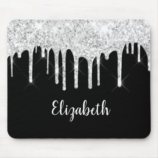 Zwart wit uitstrijken Glitter Silver Monogram Muismat (Voorkant)