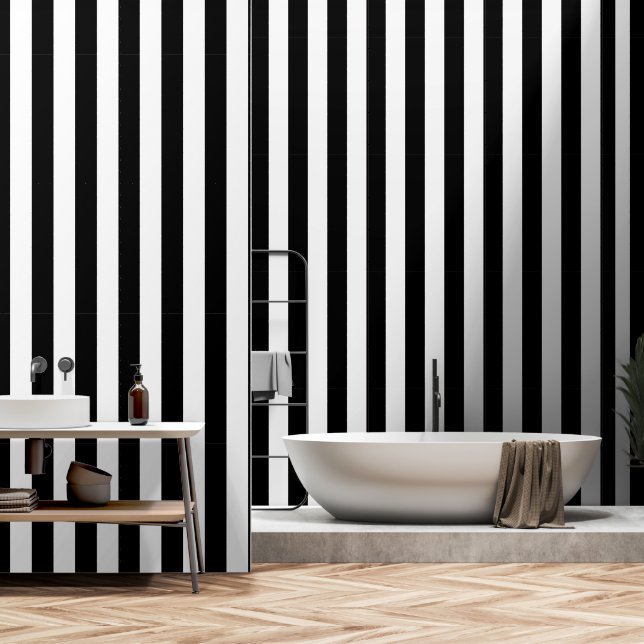 Zwart-wit ultra brede 4 inch streep behang (Badkamer)