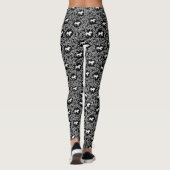 Zwart-wit Unicorn- en Leaf-patroon Leggings (Achterkant)