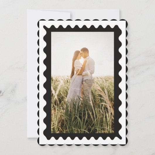 Zwart-wit unieke foto bruiloft save the date (Achterkant)