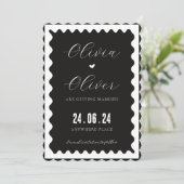 Zwart-wit unieke foto bruiloft save the date (Staand voorkant)