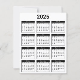 Zwart-wit USA 2025 Jaarlijkse Kalender Platte Kaar