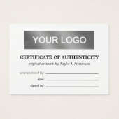 Zwart wit uw echtheidscertificaat voor Logo Visitekaartje (Voorkant)