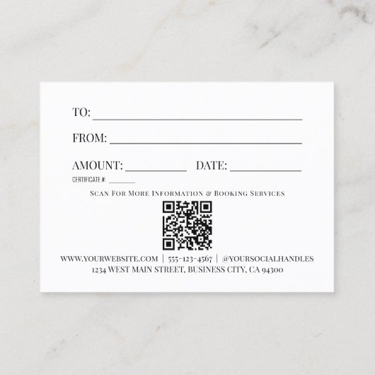 Zwart Wit Uw Logo Zakelijk Cadeaubon Visitekaartje (Achterkant)