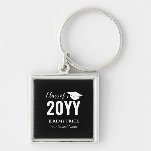 Zwart & Wit Uw Naam Aangepast Afstudeercadeau Sleutelhanger (Voorkant)