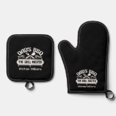 Zwart-wit vader gepersonaliseerde BBQ vader Ovenwant & Pannenlap Set (Voorkant)