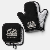 Zwart-wit vader gepersonaliseerde BBQ vader Ovenwant & Pannenlap Set (Voorkant / Achterkant)